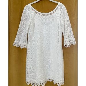 White Lace Dress in Small with 3/4 bell sleeve also made of Lace. H&M Small